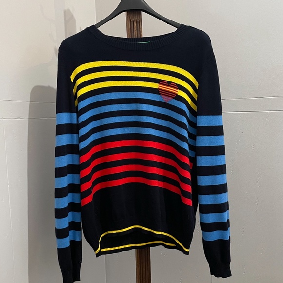 Benetton noticeable stripes sweater / Women Large/ 100% cotton /  long sleeves - Picture 1 of 10